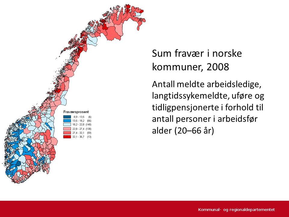 Sum fravær i norske kommuner, 2008