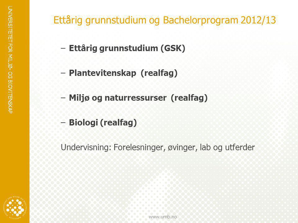 Ettårig grunnstudium og Bachelorprogram 2012/13