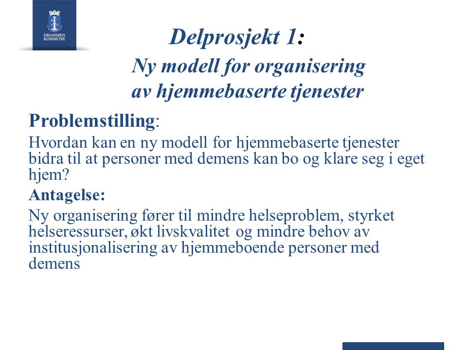Delprosjekt 1: Ny modell for organisering av hjemmebaserte tjenester