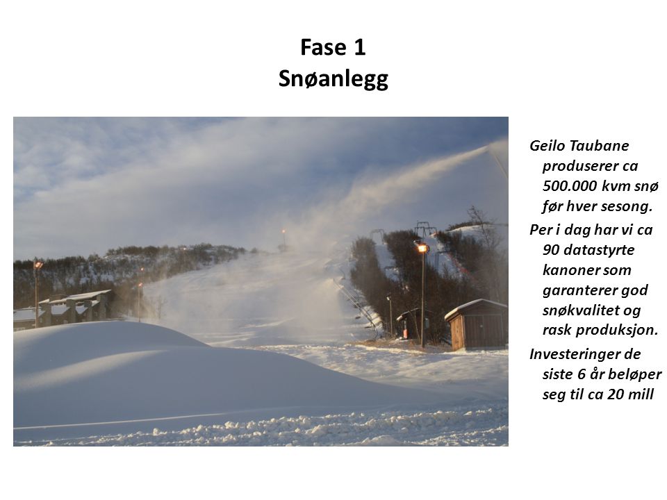Fase 1 Snøanlegg Geilo Taubane produserer ca kvm snø før hver sesong.