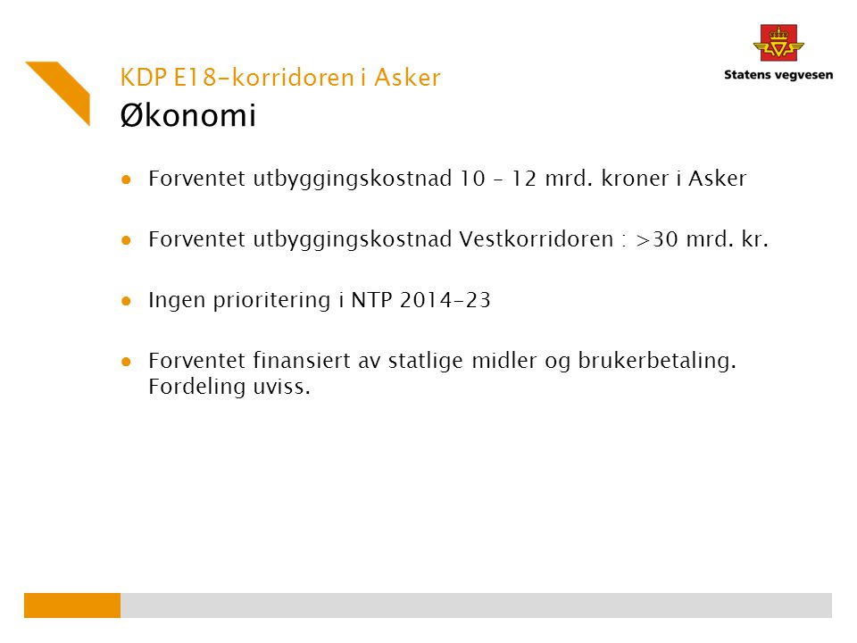 Økonomi KDP E18-korridoren i Asker
