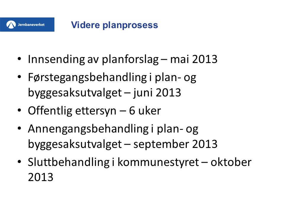 Innsending av planforslag – mai 2013