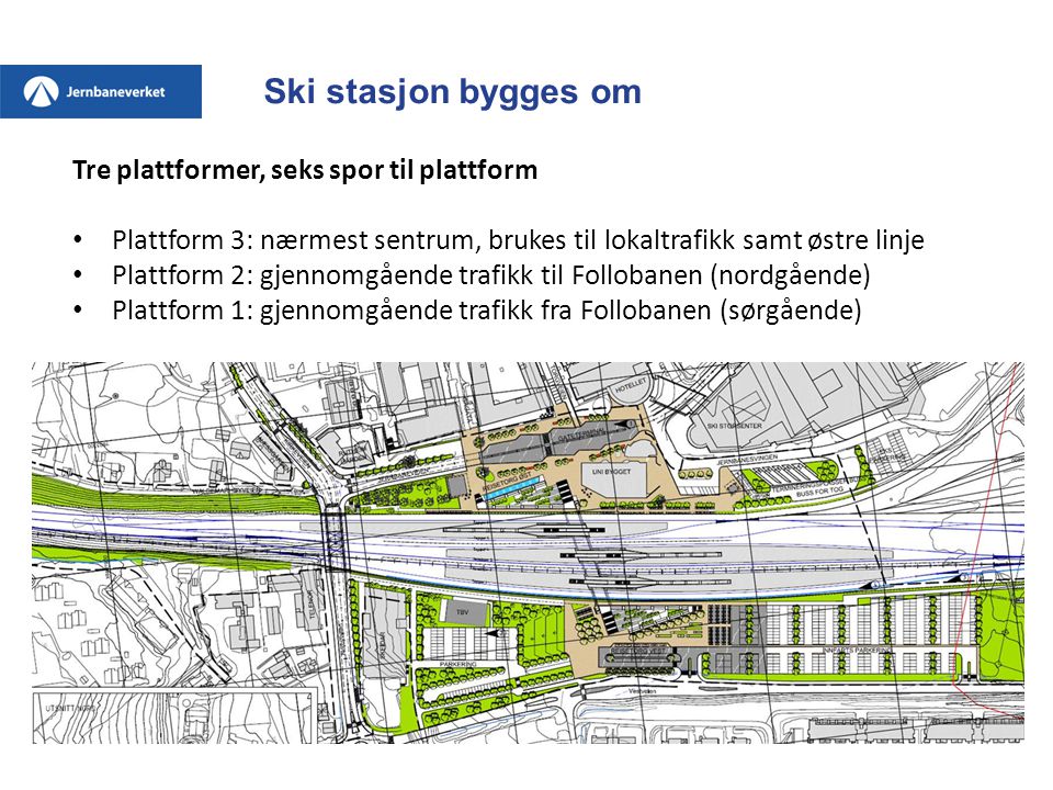 Ski stasjon bygges om Tre plattformer, seks spor til plattform