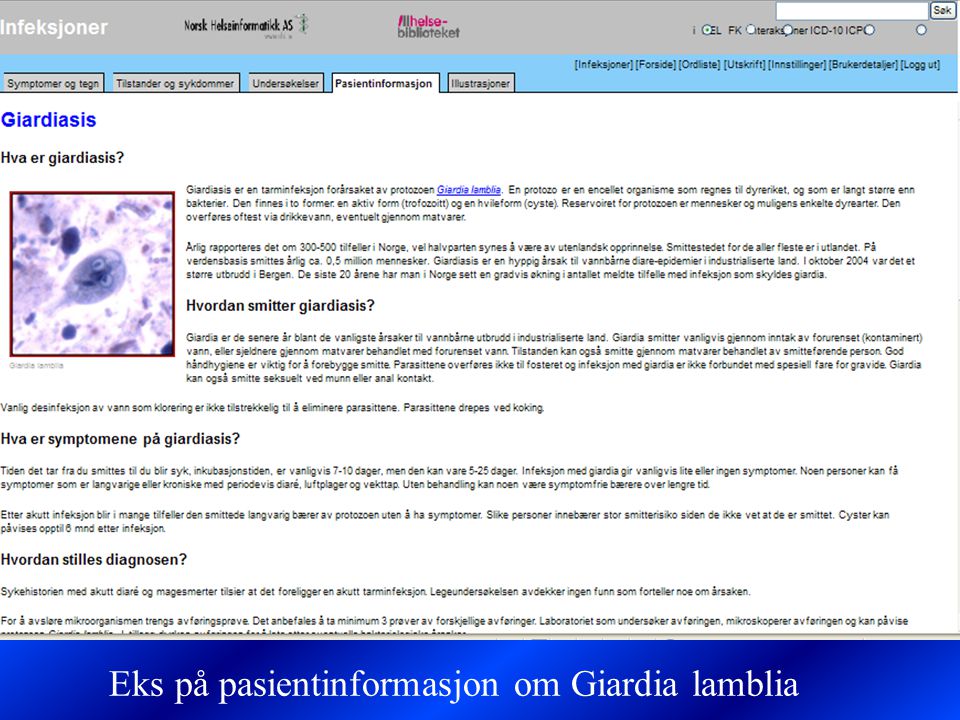 Eks på pasientinformasjon om Giardia lamblia