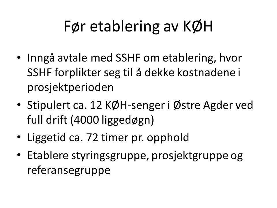 Før etablering av KØH Inngå avtale med SSHF om etablering, hvor SSHF forplikter seg til å dekke kostnadene i prosjektperioden.