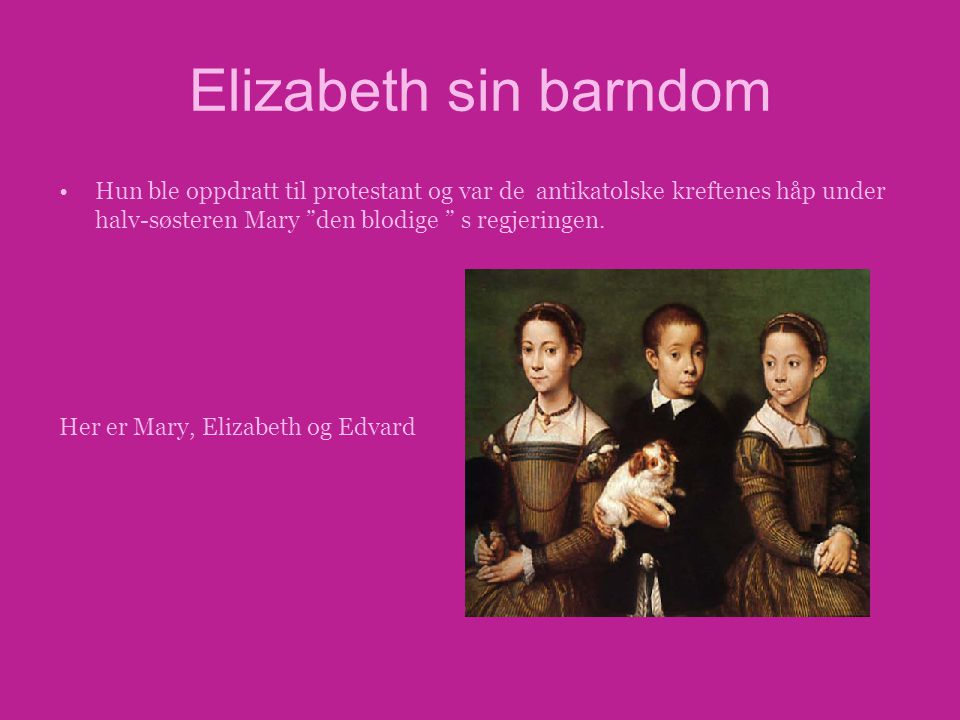 Elizabeth sin barndom Hun ble oppdratt til protestant og var de antikatolske kreftenes håp under halv-søsteren Mary den blodige s regjeringen.