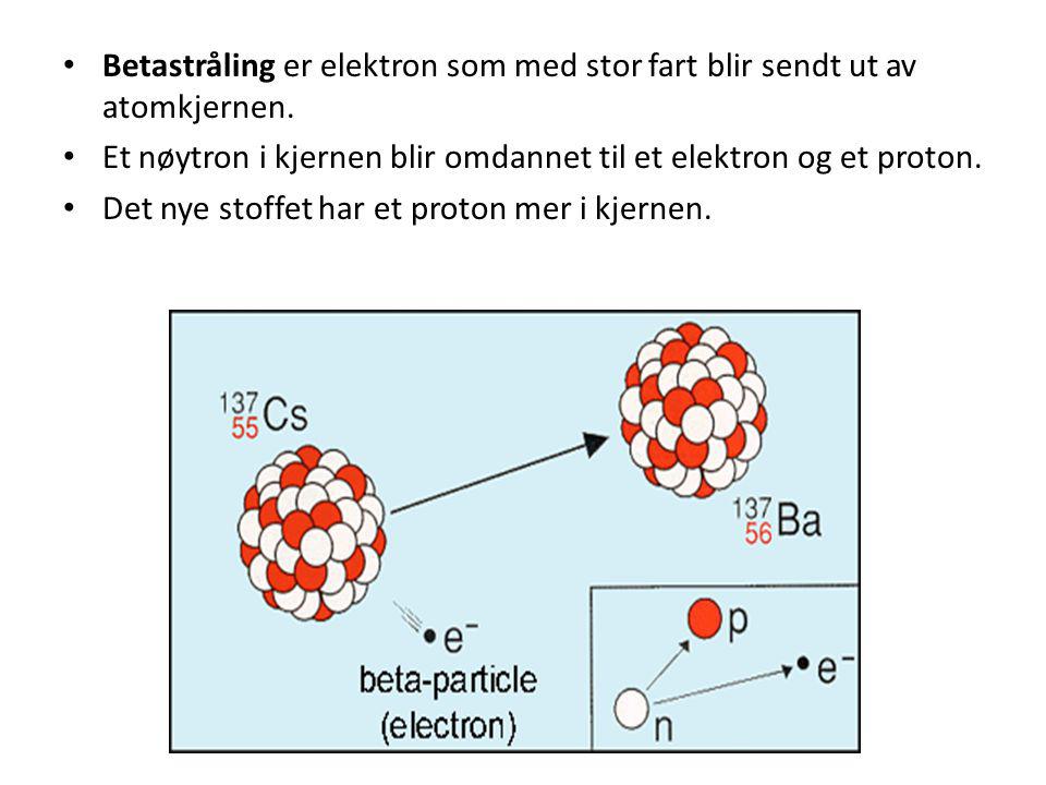 Betastråling er elektron som med stor fart blir sendt ut av atomkjernen.