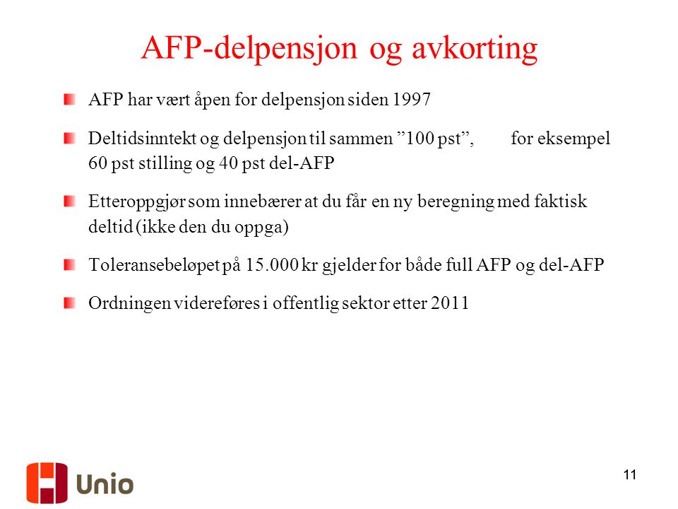 AFP-delpensjon og avkorting