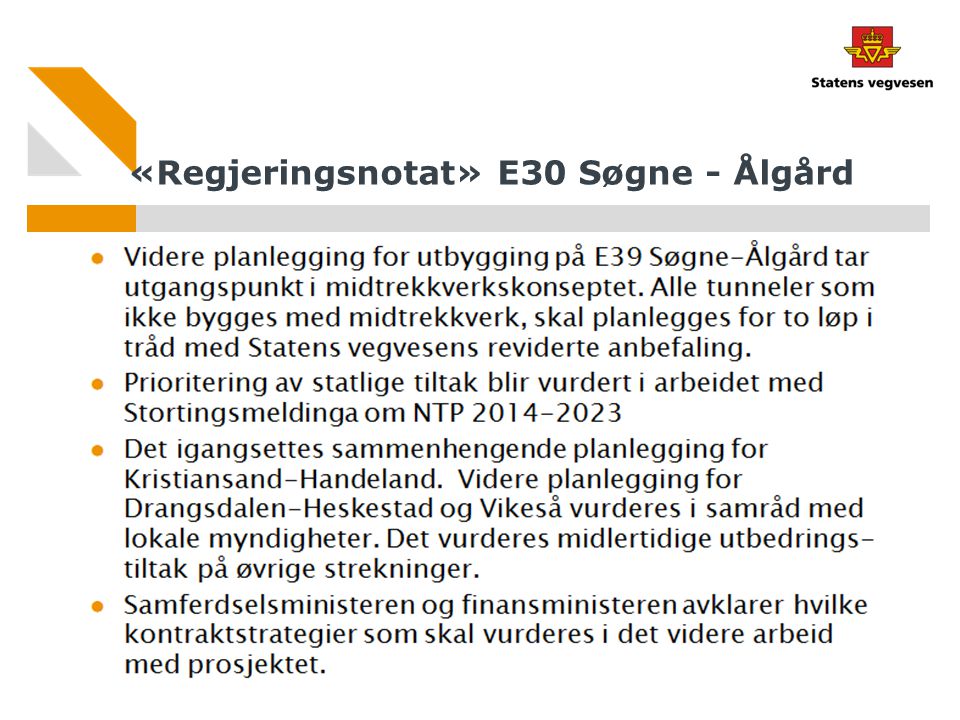 «Regjeringsnotat» E30 Søgne - Ålgård