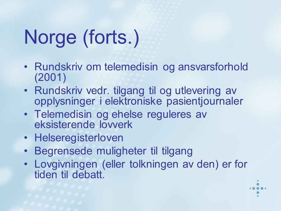Norge (forts.) Rundskriv om telemedisin og ansvarsforhold (2001)