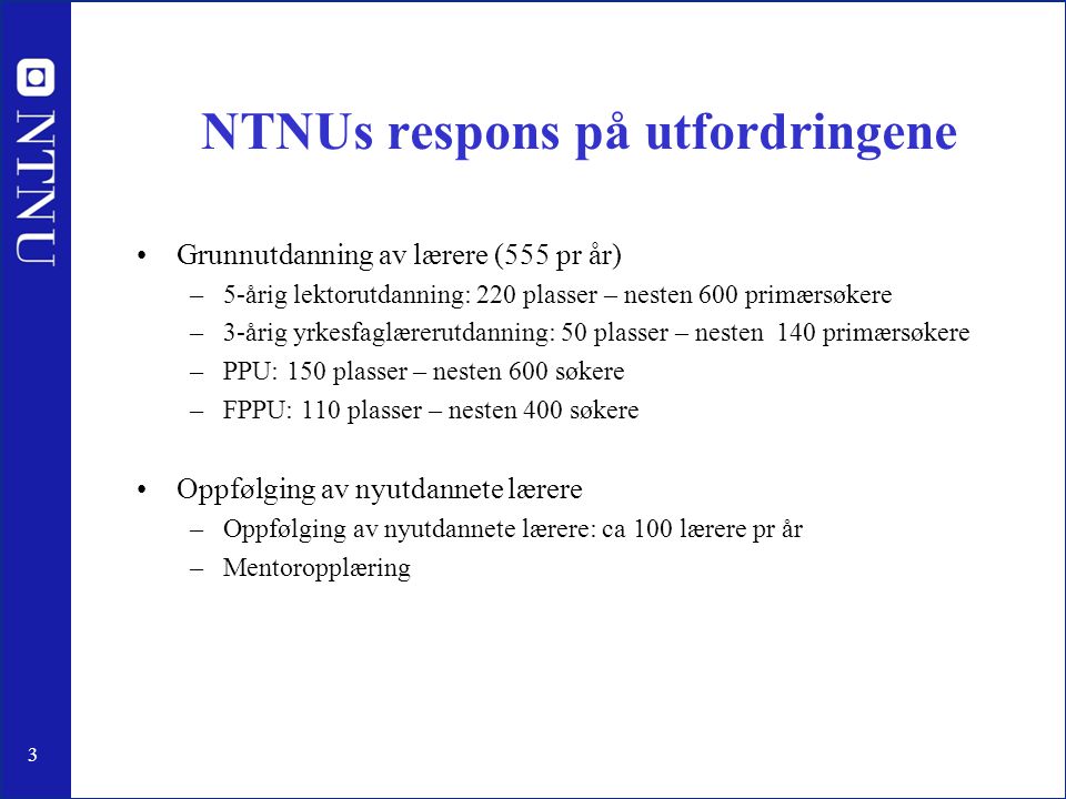 NTNUs respons på utfordringene
