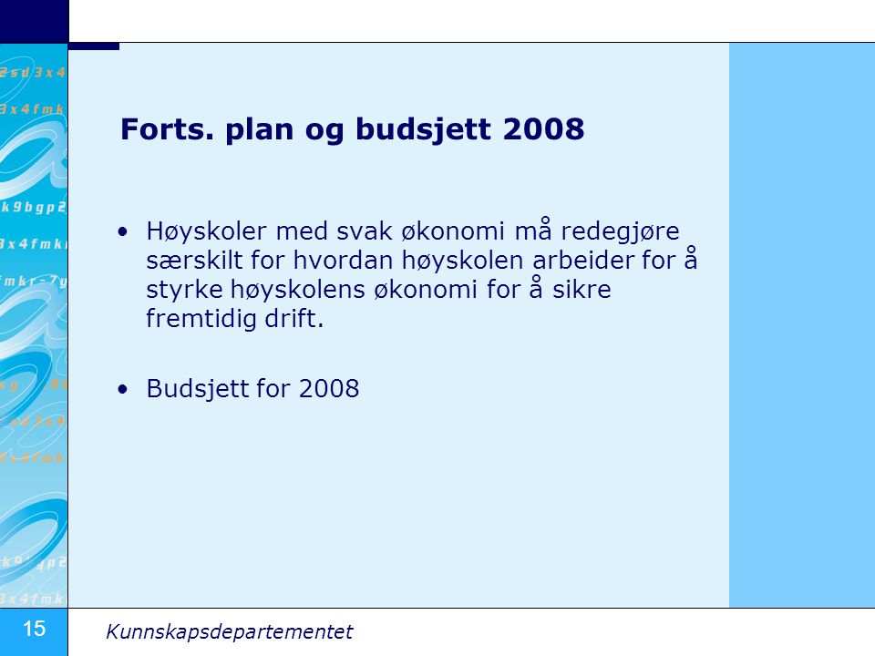 Forts. plan og budsjett 2008