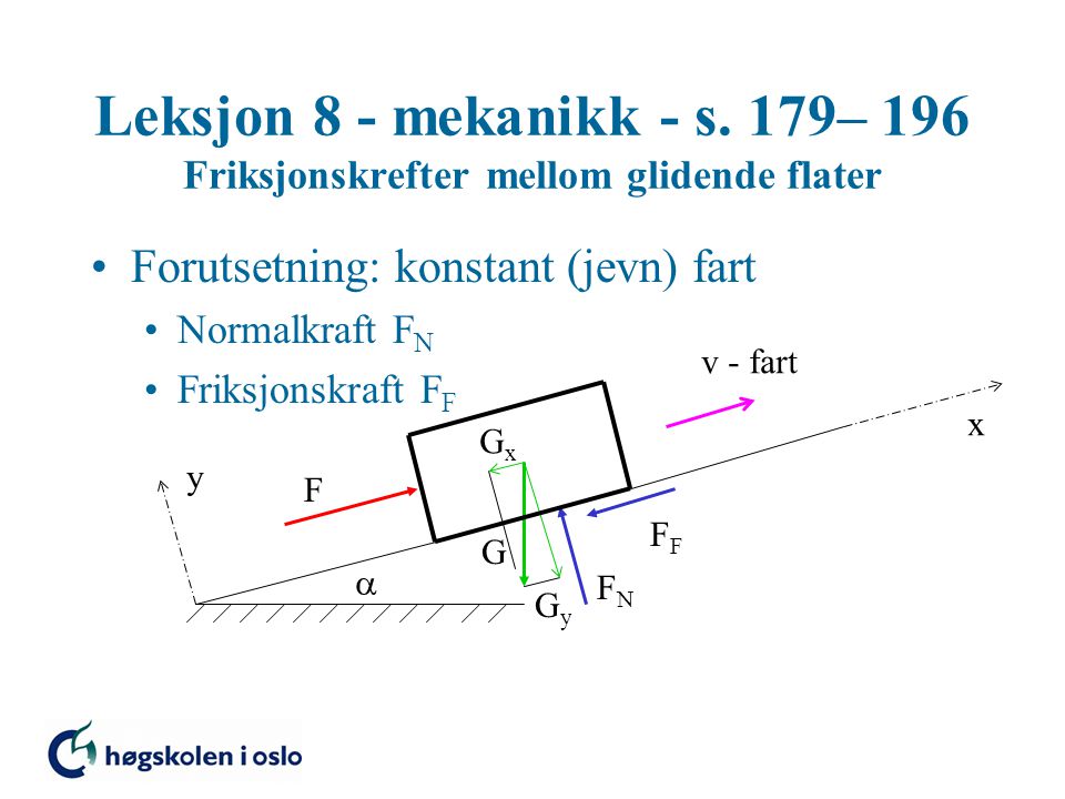 Leksjon 8 - mekanikk - s. 179– 196 Friksjonskrefter mellom glidende flater