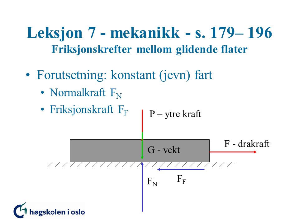 Leksjon 7 - mekanikk - s. 179– 196 Friksjonskrefter mellom glidende flater