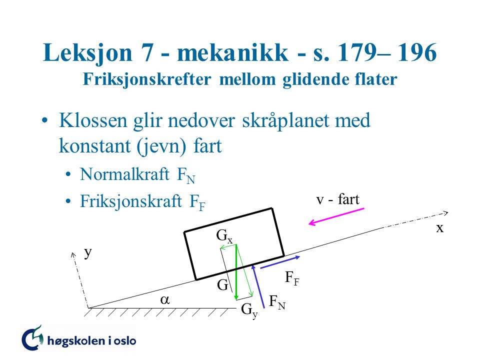 Leksjon 7 - mekanikk - s. 179– 196 Friksjonskrefter mellom glidende flater