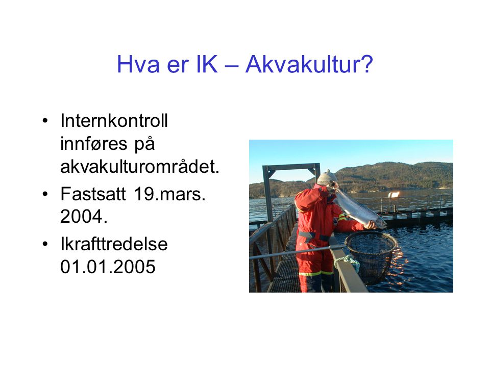 Hva er IK – Akvakultur Internkontroll innføres på akvakulturområdet.