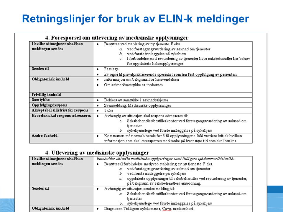 Retningslinjer for bruk av ELIN-k meldinger