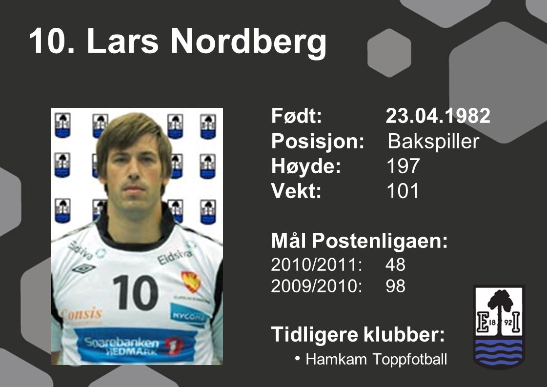 10. Lars Nordberg Født: Posisjon: Bakspiller Høyde: 197