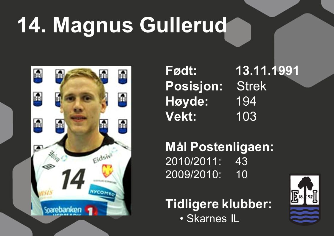 14. Magnus Gullerud Født: Posisjon: Strek Høyde: 194