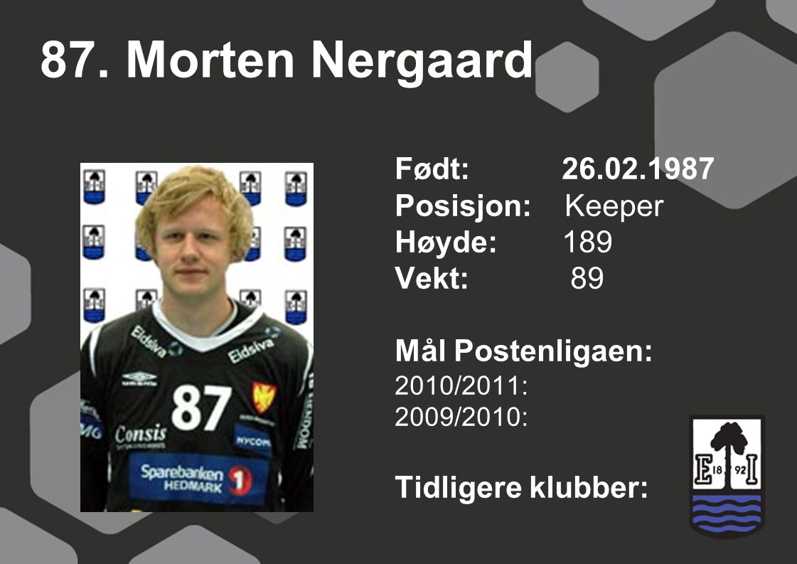 87. Morten Nergaard Født: Posisjon: Keeper Høyde: 189