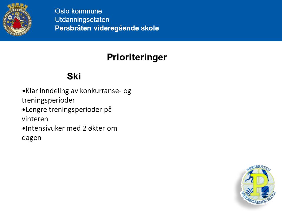 Prioriteringer Ski Klar inndeling av konkurranse- og treningsperioder