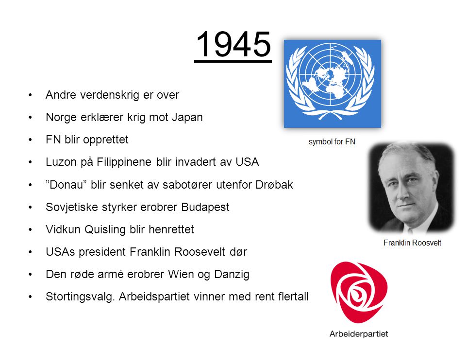1945 Andre verdenskrig er over Norge erklærer krig mot Japan