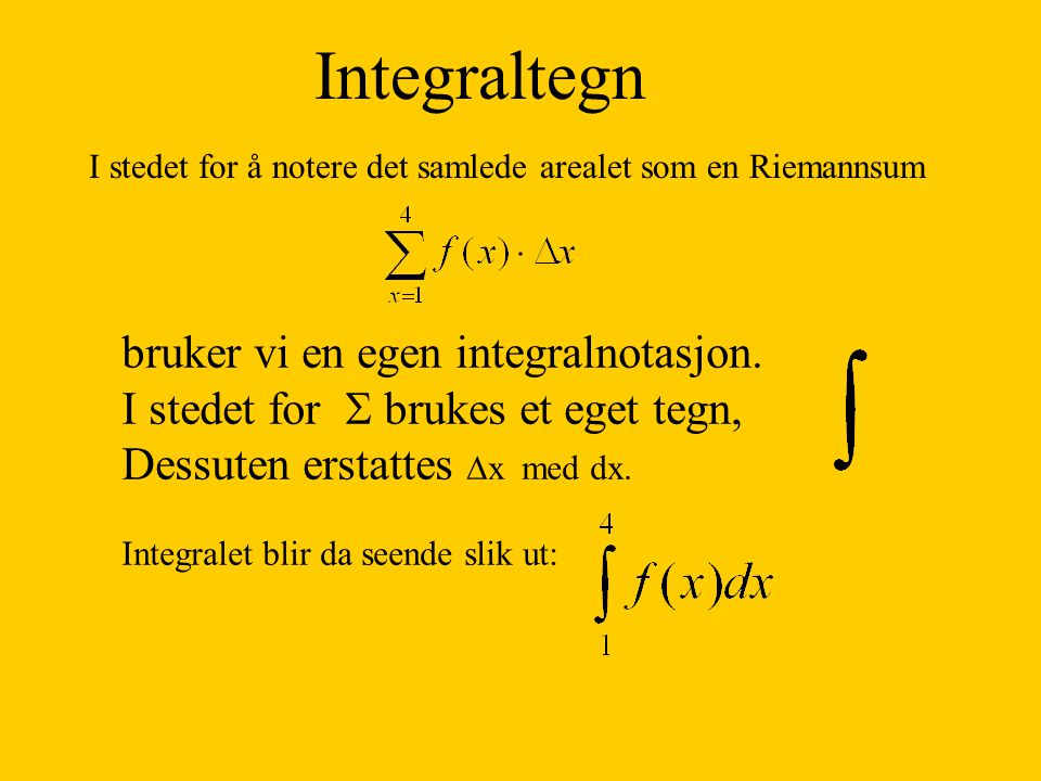 Integraltegn bruker vi en egen integralnotasjon.