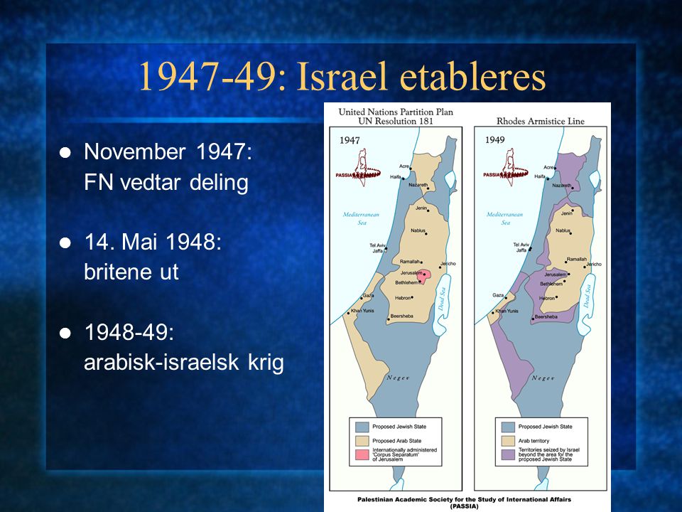 : Israel etableres November 1947: FN vedtar deling