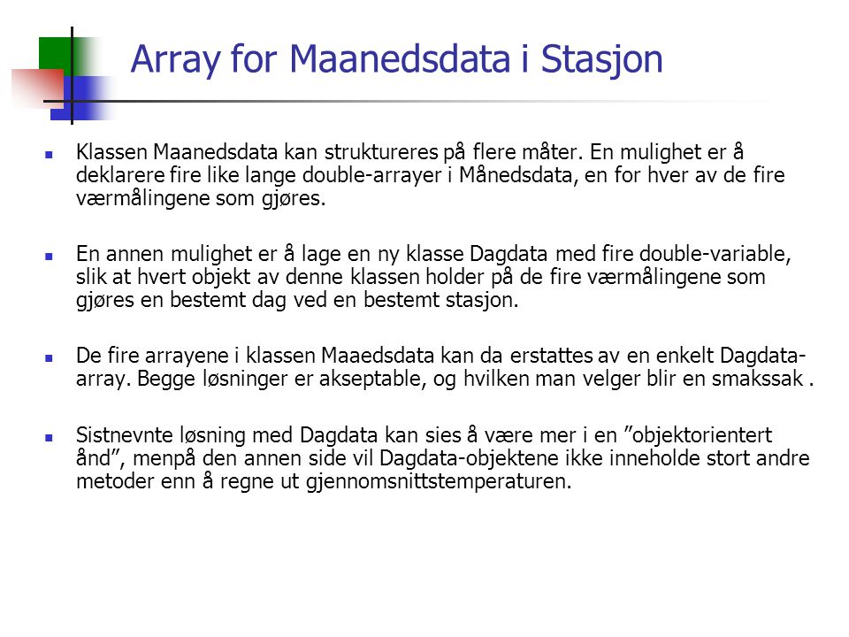 Array for Maanedsdata i Stasjon