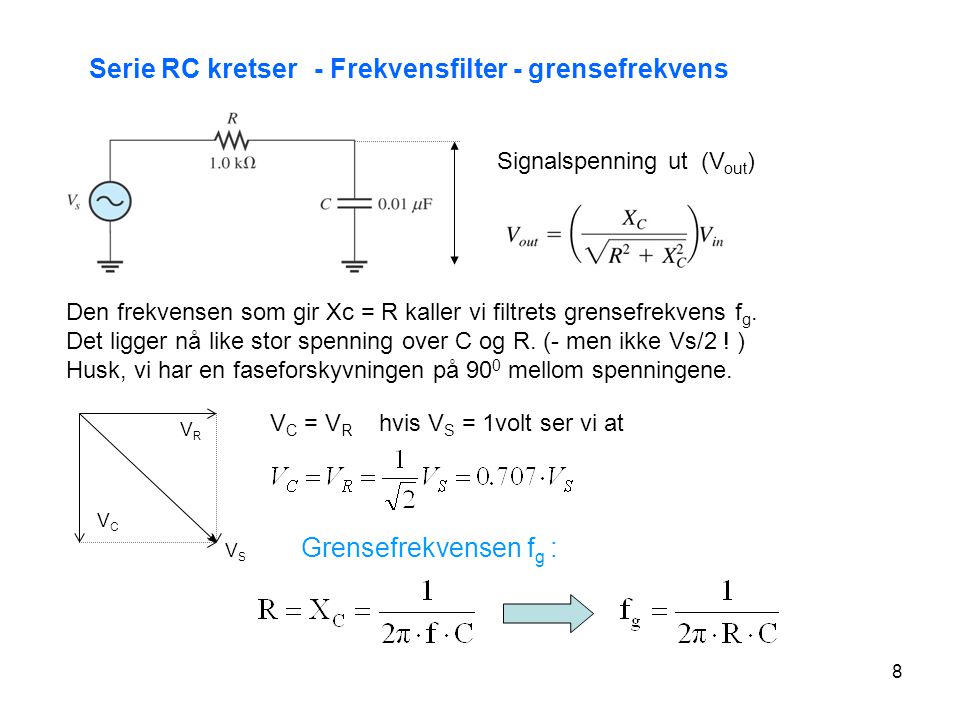 Serie RC kretser - Frekvensfilter - grensefrekvens