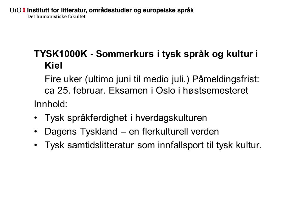 TYSK1000K - Sommerkurs i tysk språk og kultur i Kiel