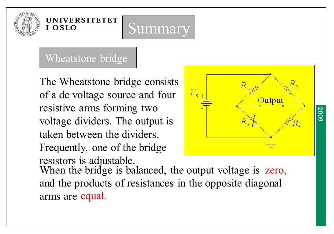 Summary Summary Wheatstone bridge