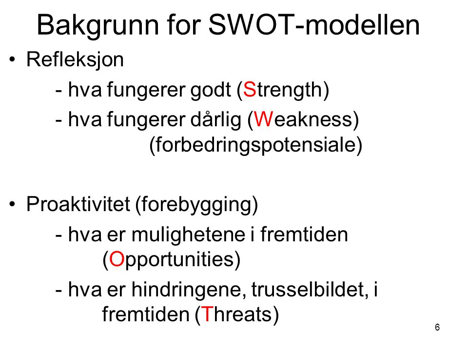 Bakgrunn for SWOT-modellen