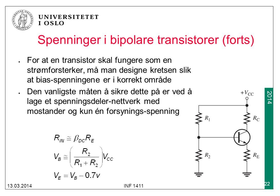 Spenninger i bipolare transistorer (forts)