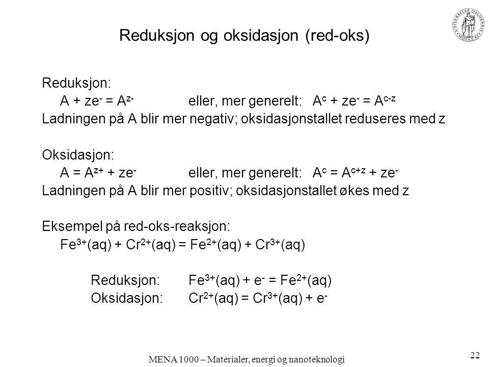 Reduksjon og oksidasjon (red-oks)