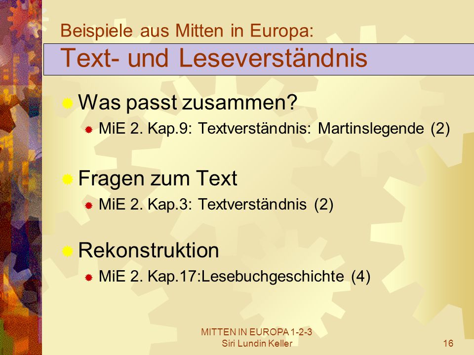Beispiele aus Mitten in Europa: Text- und Leseverständnis