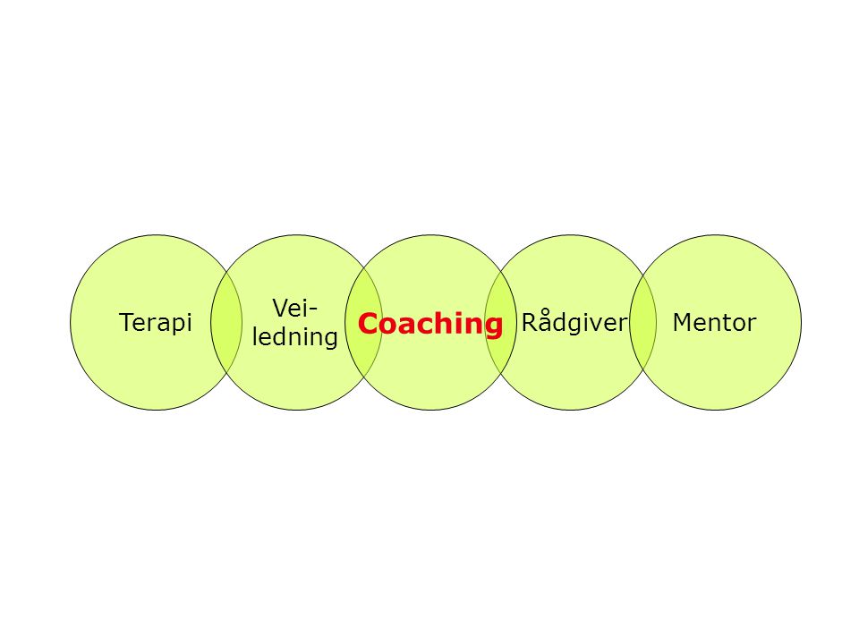 Terapi Vei- ledning Coaching Rådgiver Mentor