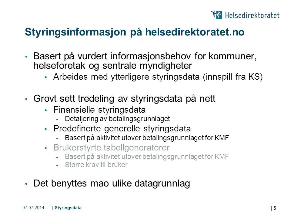 Styringsinformasjon på helsedirektoratet.no