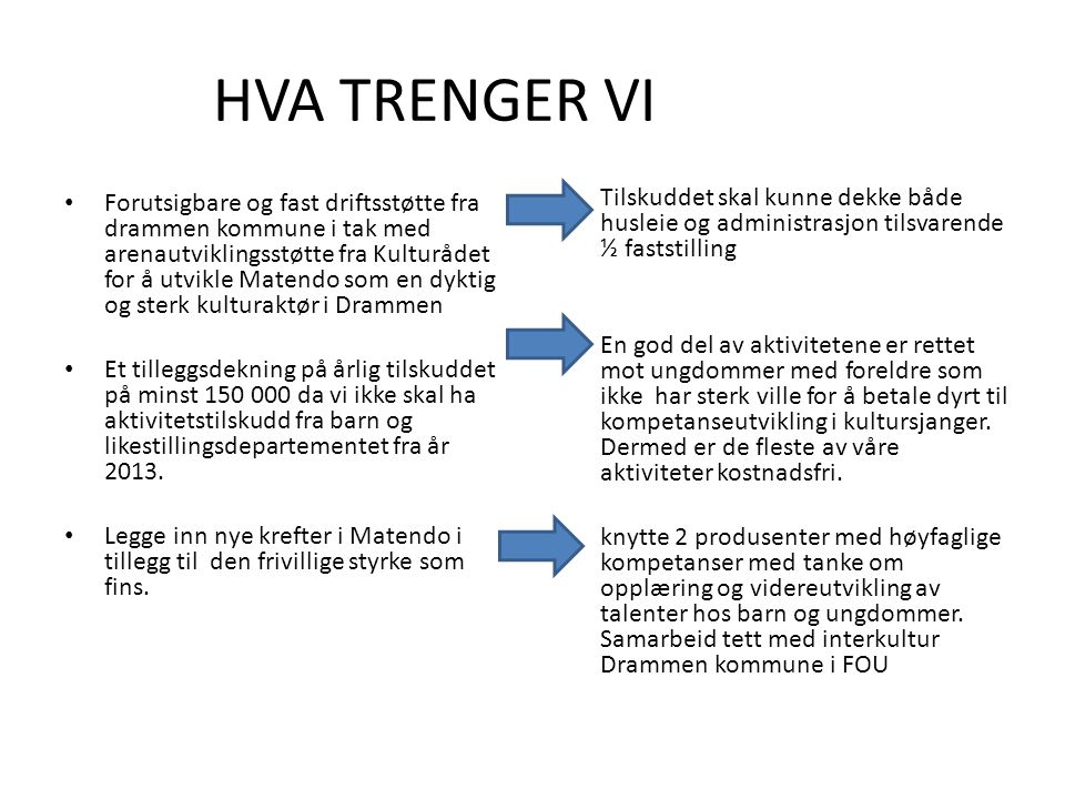 HVA TRENGER VI