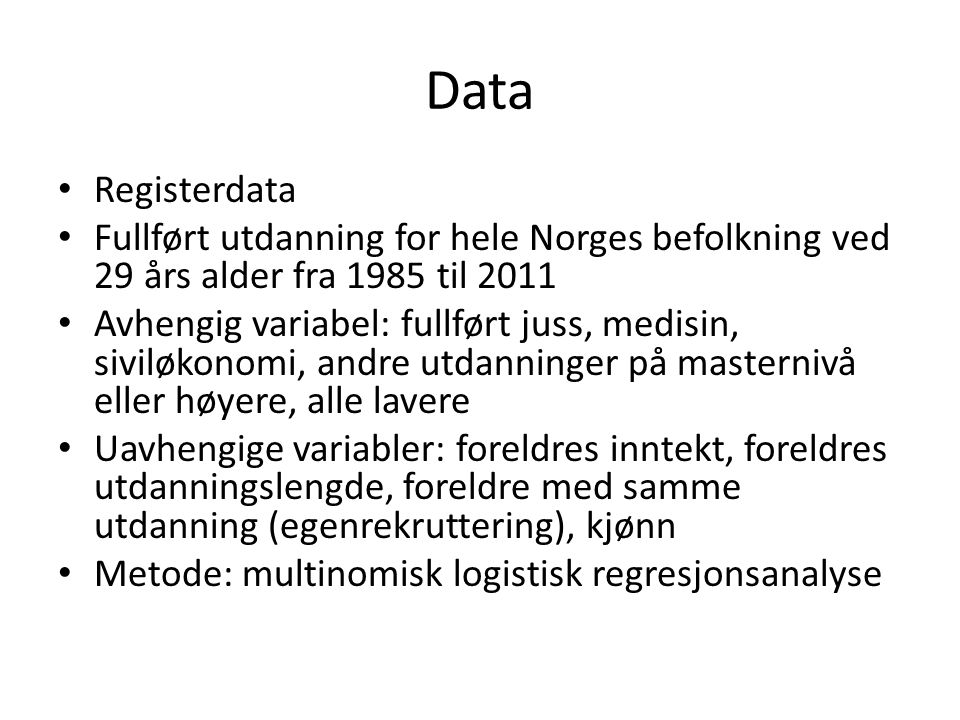 Data Registerdata. Fullført utdanning for hele Norges befolkning ved 29 års alder fra 1985 til