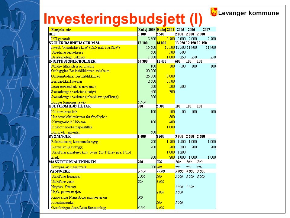 Investeringsbudsjett (I)
