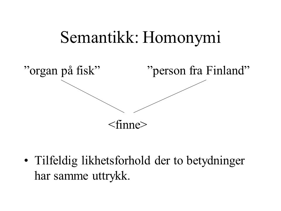 Semantikk: Homonymi organ på fisk person fra Finland <finne>