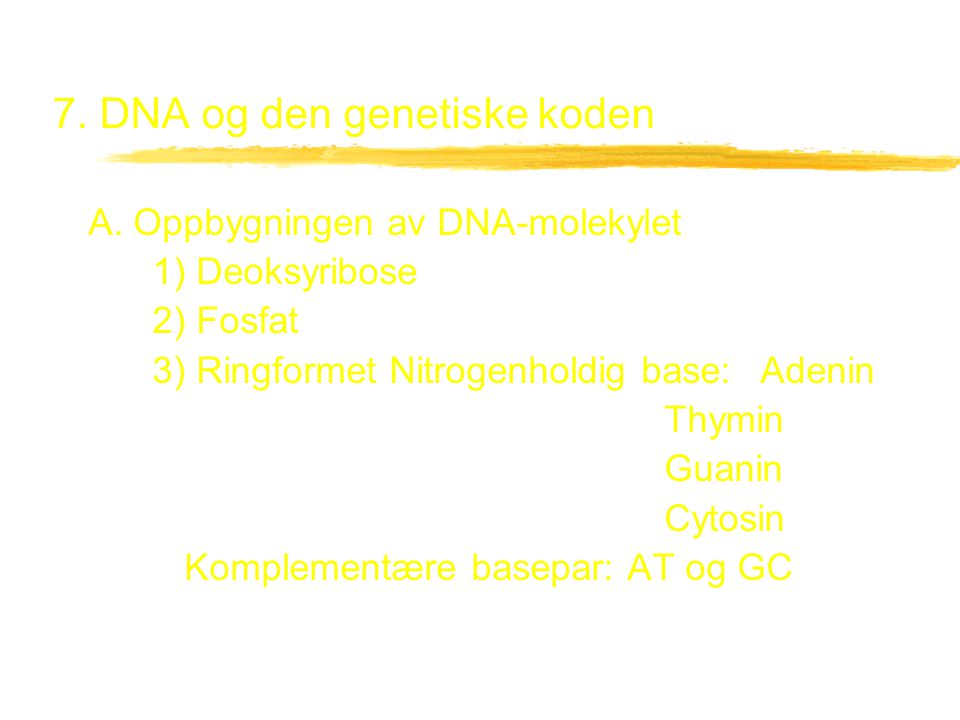 7. DNA og den genetiske koden
