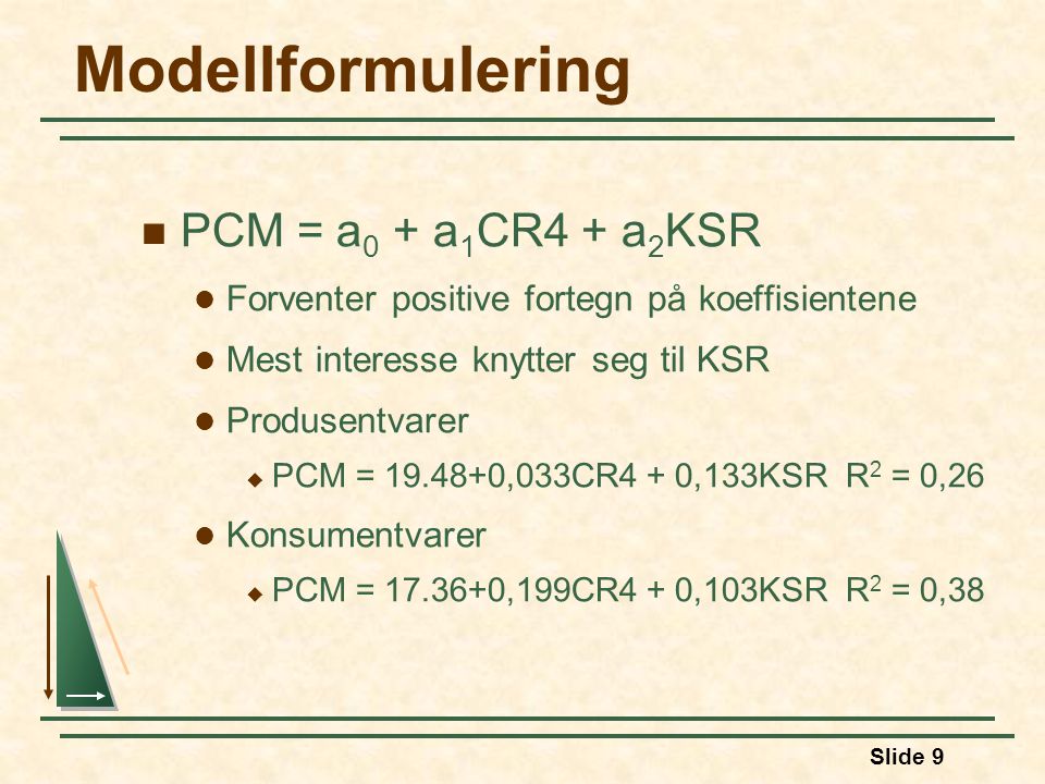 Modellformulering PCM = a0 + a1CR4 + a2KSR