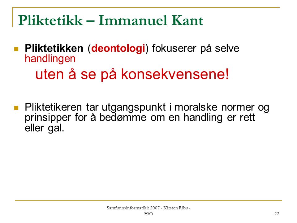 Pliktetikk – Immanuel Kant