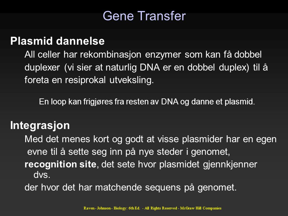 Gene Transfer Plasmid dannelse Integrasjon