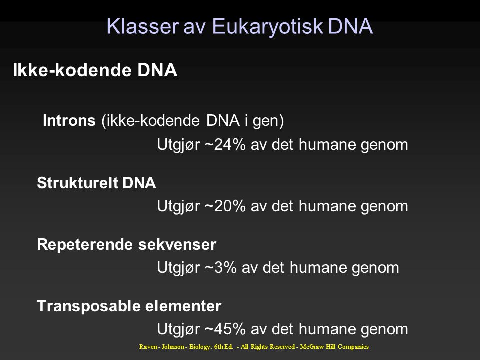 Klasser av Eukaryotisk DNA