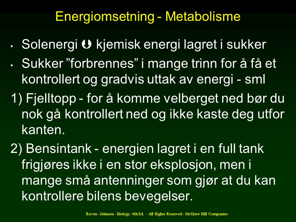 Energiomsetning - Metabolisme