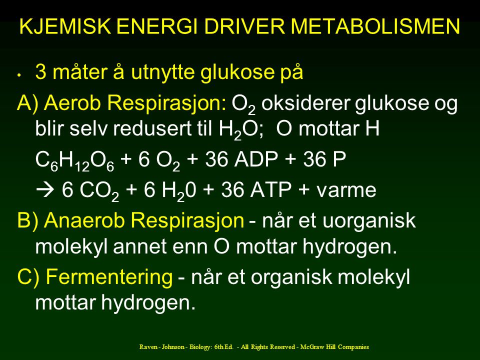 KJEMISK ENERGI DRIVER METABOLISMEN