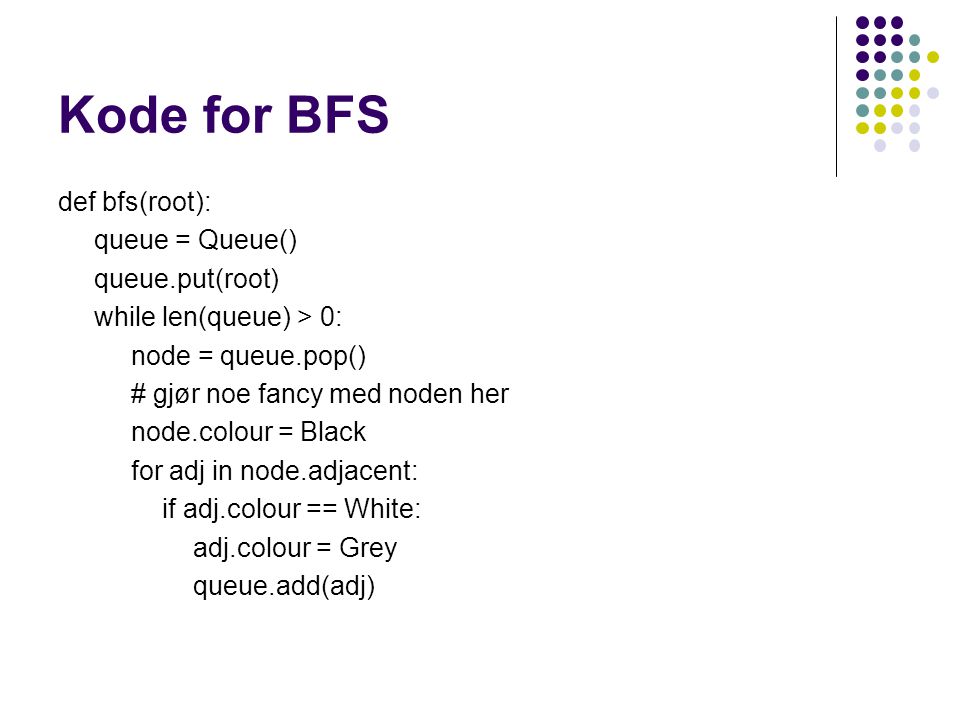 Kode for BFS